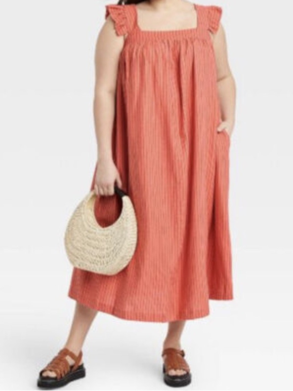 a new day Coral-Striped Square Neck Maxi Dress